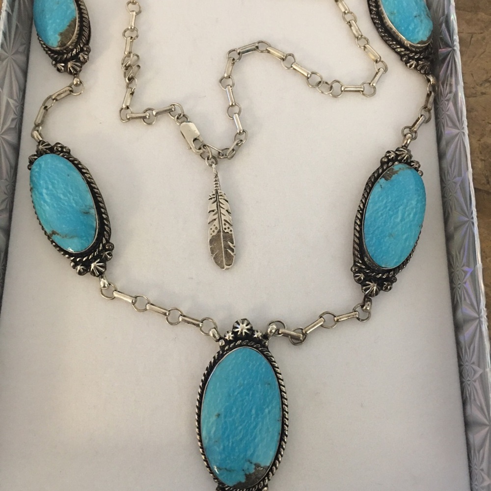 Sterling silver turquoise Navajo Kingman necklace